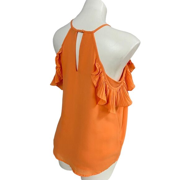 Shinestar Top Womens Small Orange Ruffle Fall Harvest Cold Shoulder Work Office - Picture 2 of 16